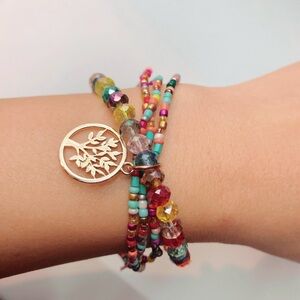 Pink Blue Green Silver Beaded Fashion Bracelet